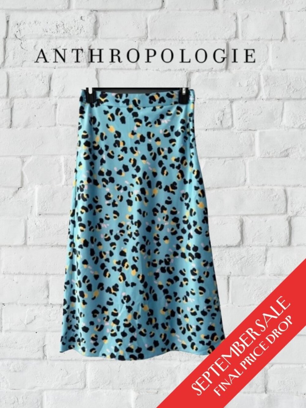 Anthropologie Hutch Eclectic Leopard Midi Skirt Blue - Size 12